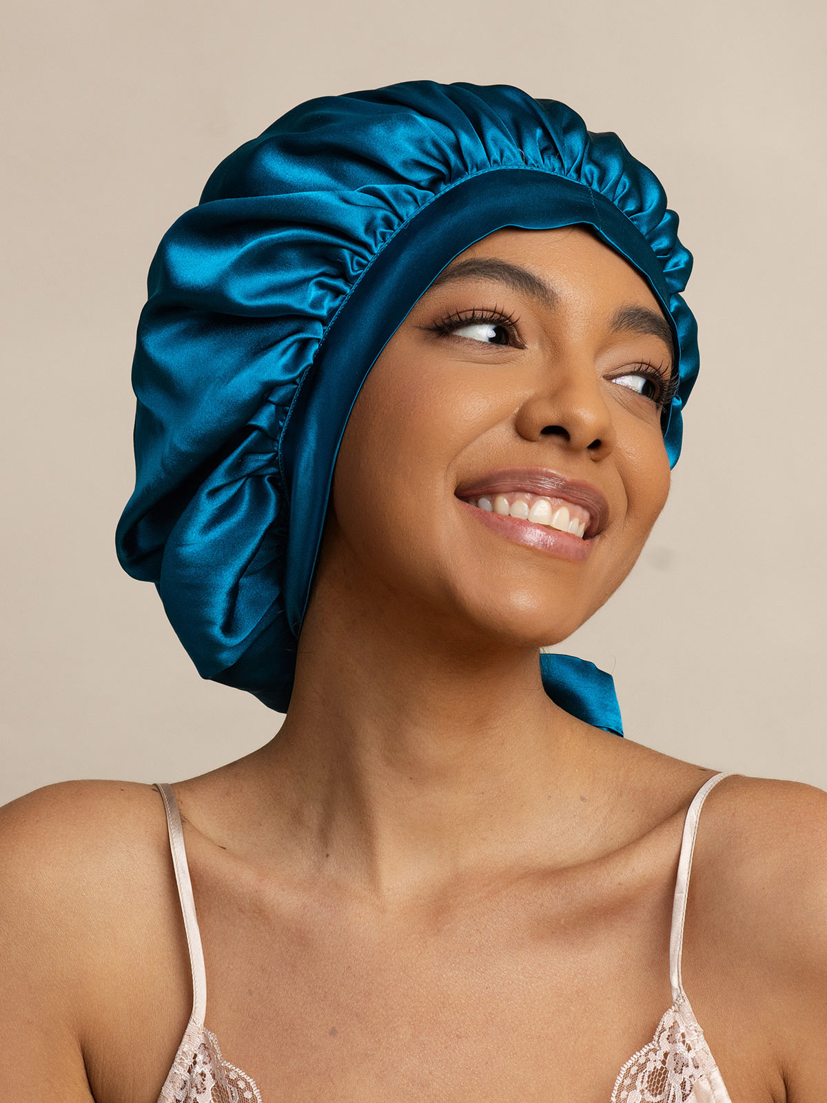 [Teal] SilkSilky-CA Pure Silk Sleep Cap 004