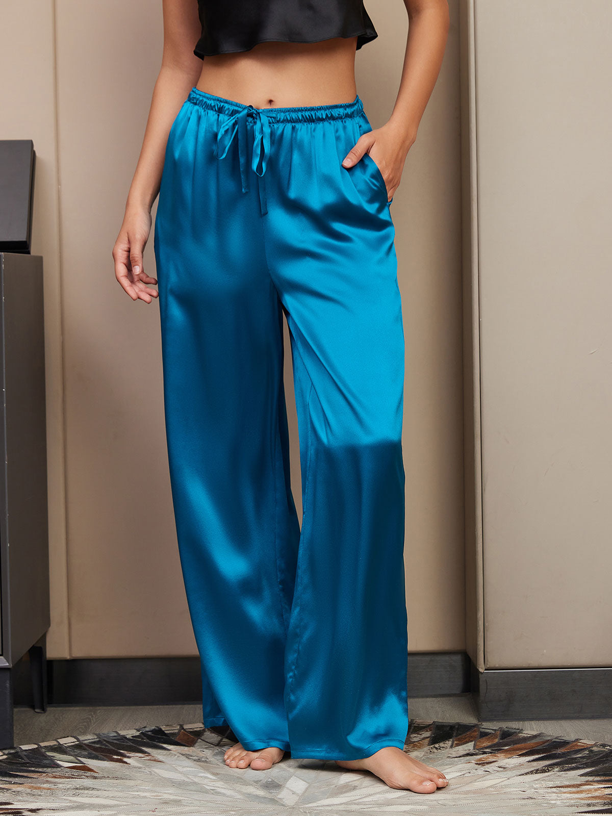 [Teal] SilkSilky-CA Pure Silk Womens Pants 003