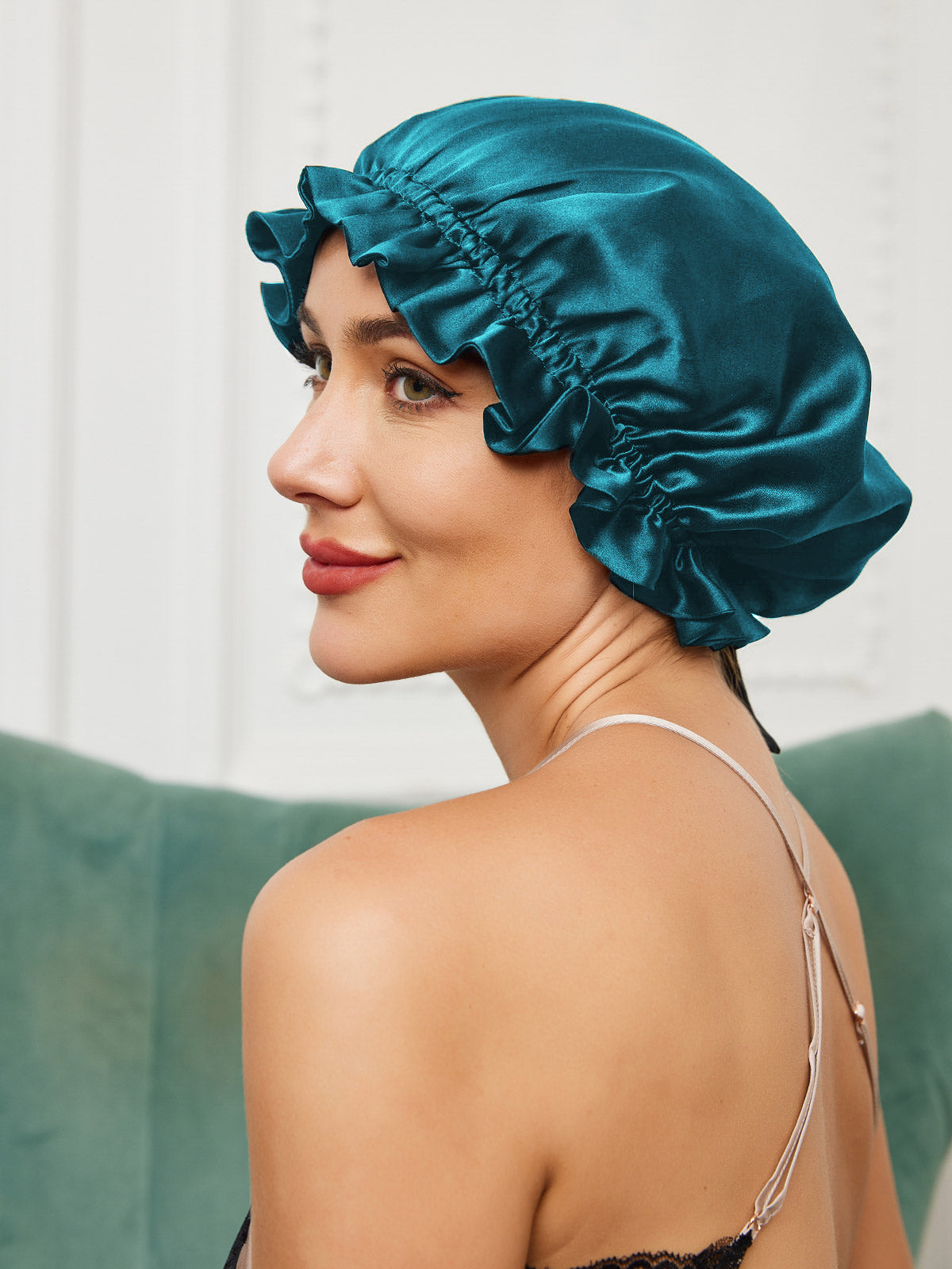 [Teal] SilkSilky-CA Pure Silk Sleep Cap 002