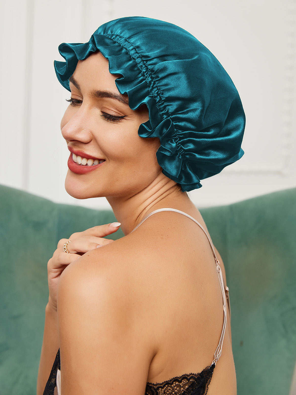 [Teal] SilkSilky-CA Pure Silk Sleep Cap 003