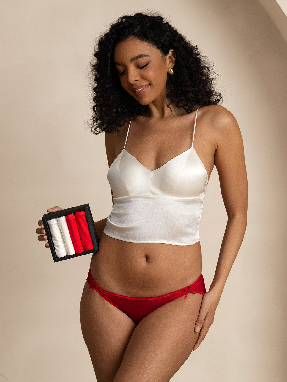 [White+Red] SilkSilky-CA 100% Silk Jersey Panty 002