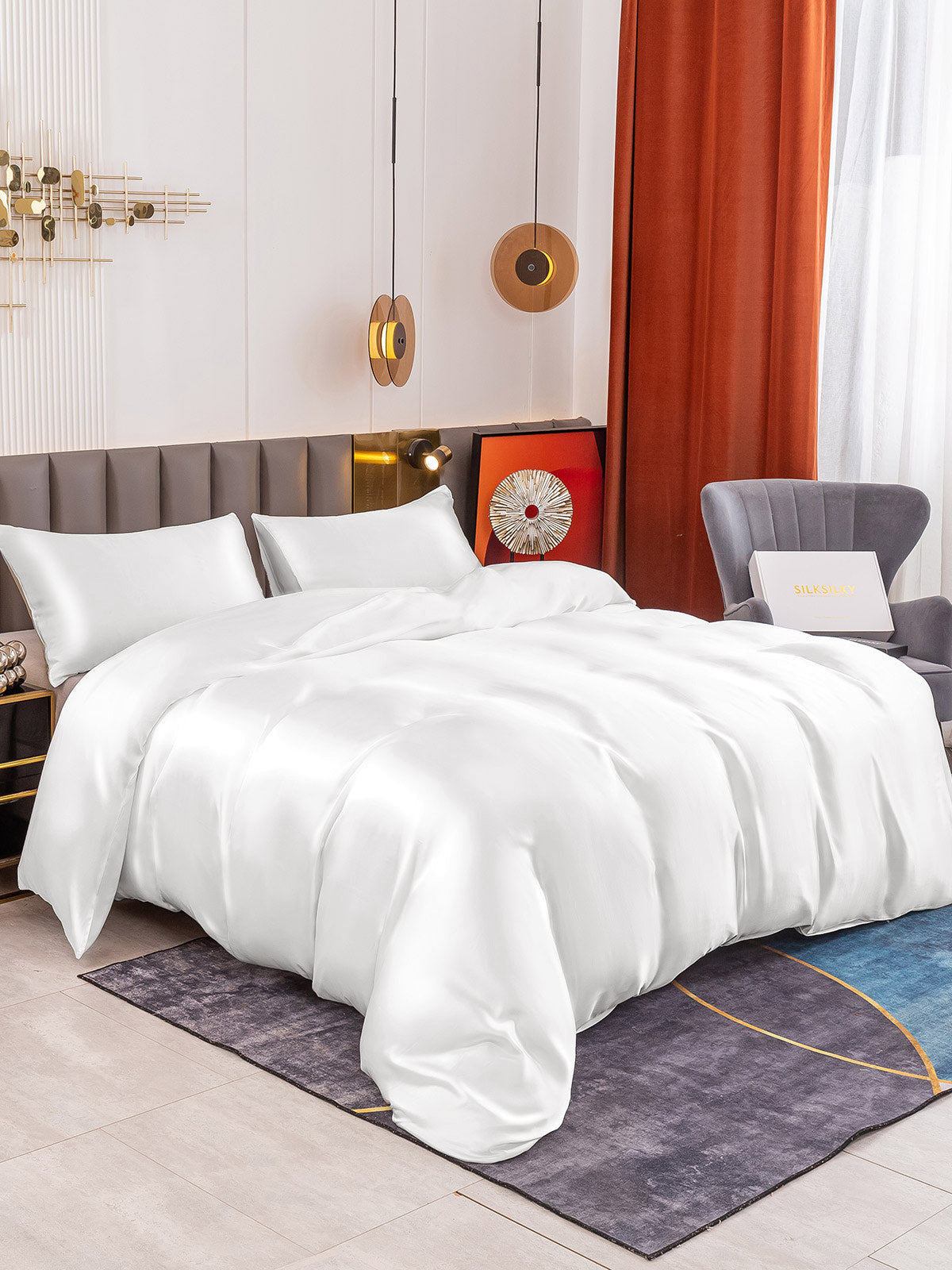 [White] SilkSilky-CA 19Momme Pure Silk Bedding Set 001