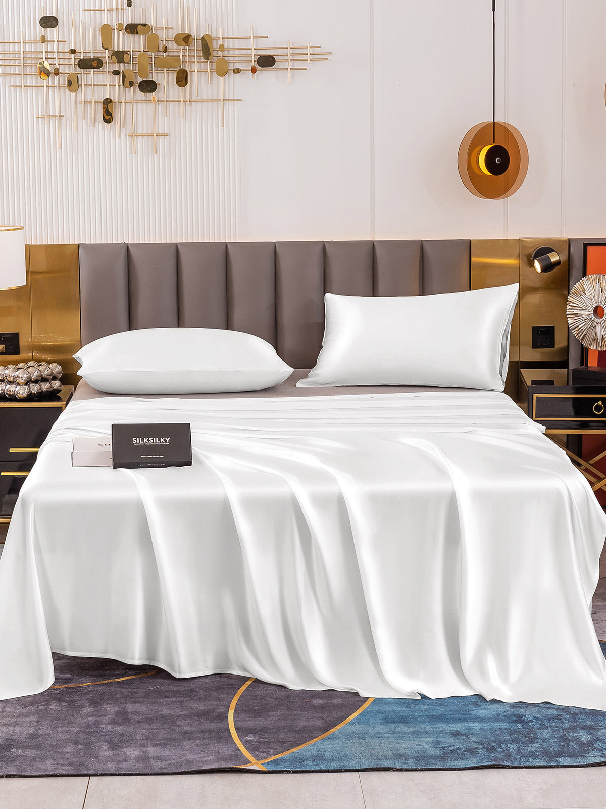 [White] SilkSilky-CA 19Momme Pure Silk Bedding Set 002