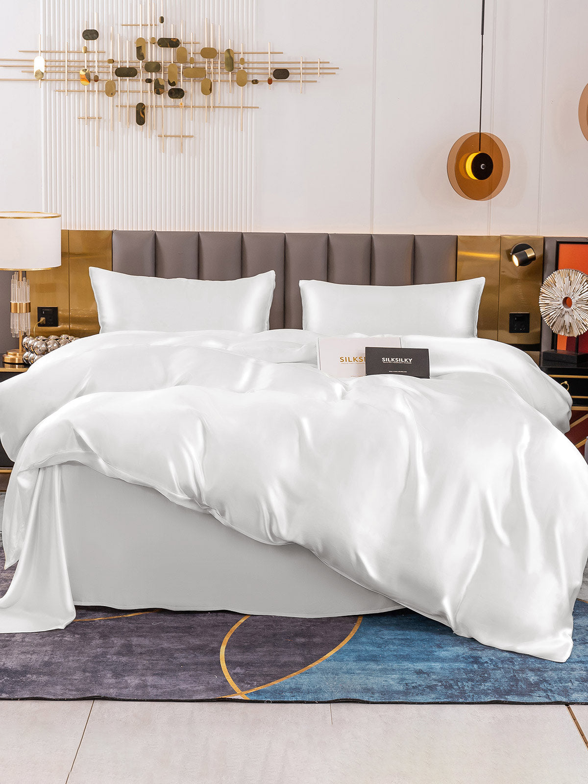 [White] SilkSilky-CA 19Momme Pure Silk Bedding Set 002