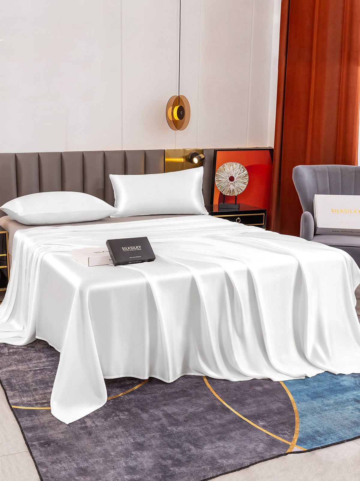 [White] SilkSilky-CA 19Momme Pure Silk Bedding Set 003