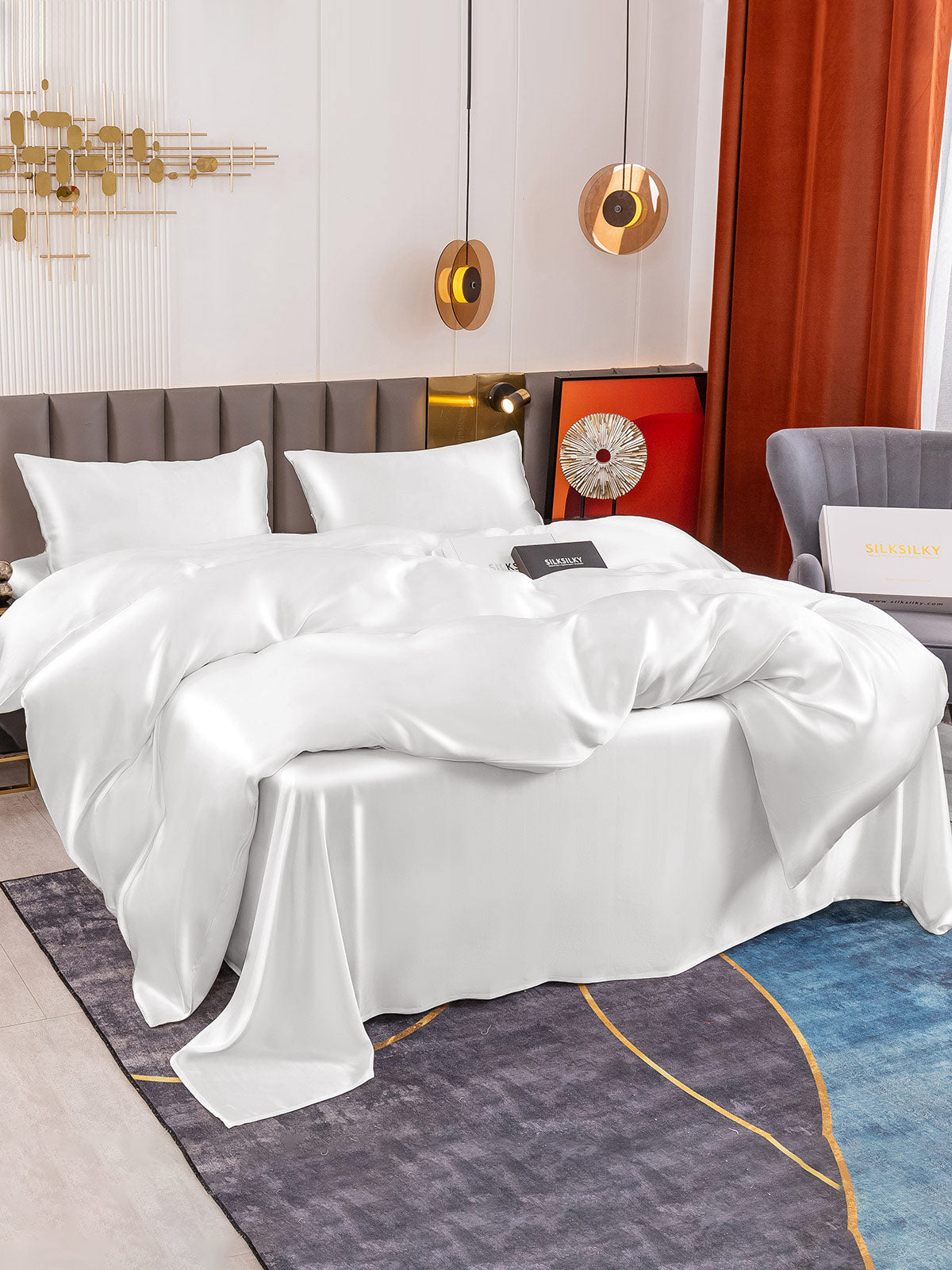 [White] SilkSilky-CA 19Momme Pure Silk Bedding Set 003