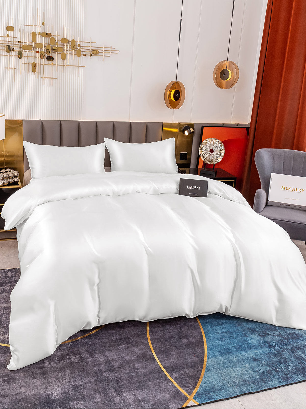 [White] SilkSilky-CA 19Momme Pure Silk Bedding Set 003