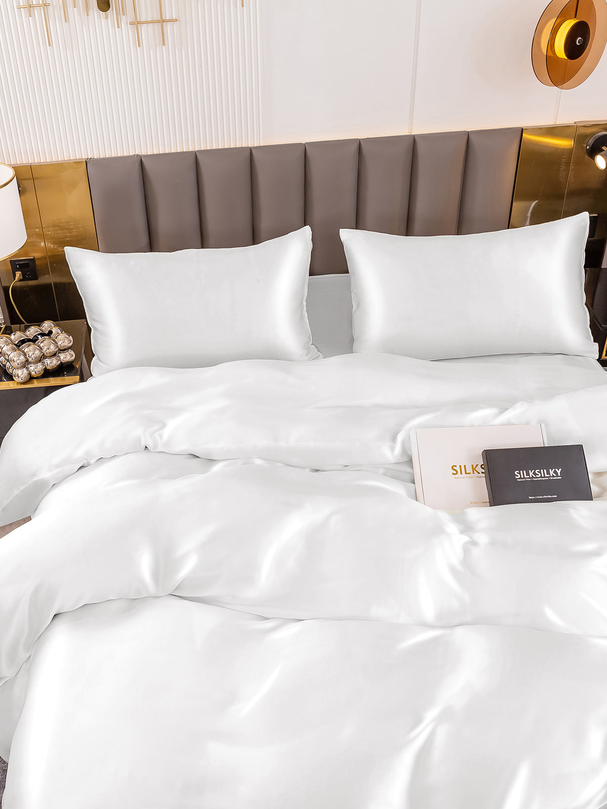 [White] SilkSilky-CA 19Momme Pure Silk Bedding Set 004