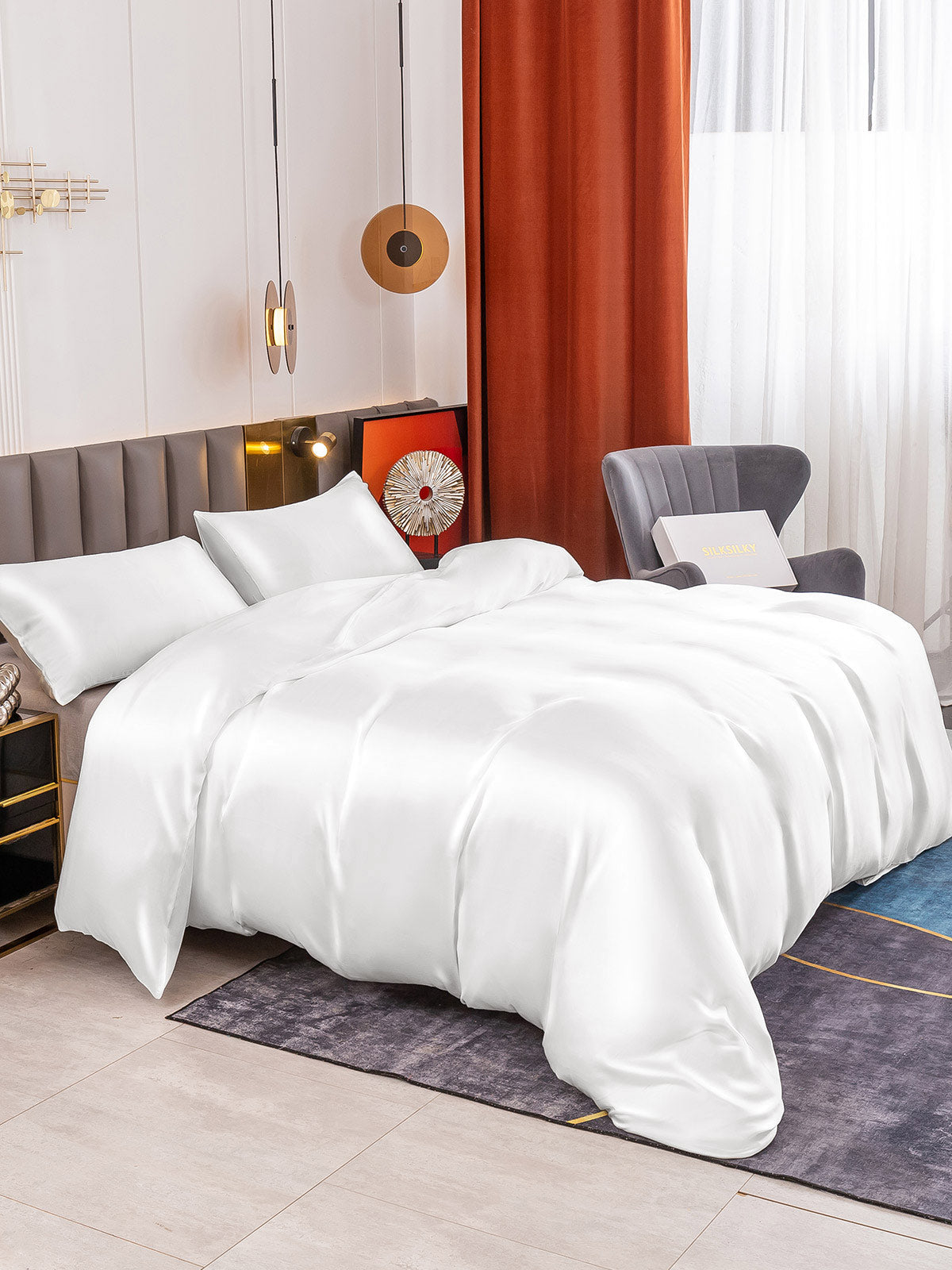 [White] SilkSilky-CA 19Momme Pure Silk Bedding Set 004