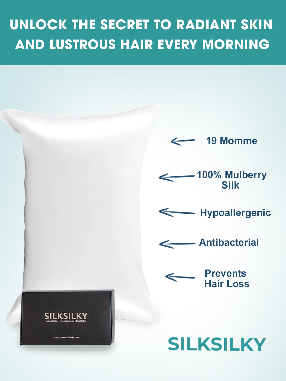 [White] SilkSilky-CA 19Momme Pure Silk Pillowcase 002