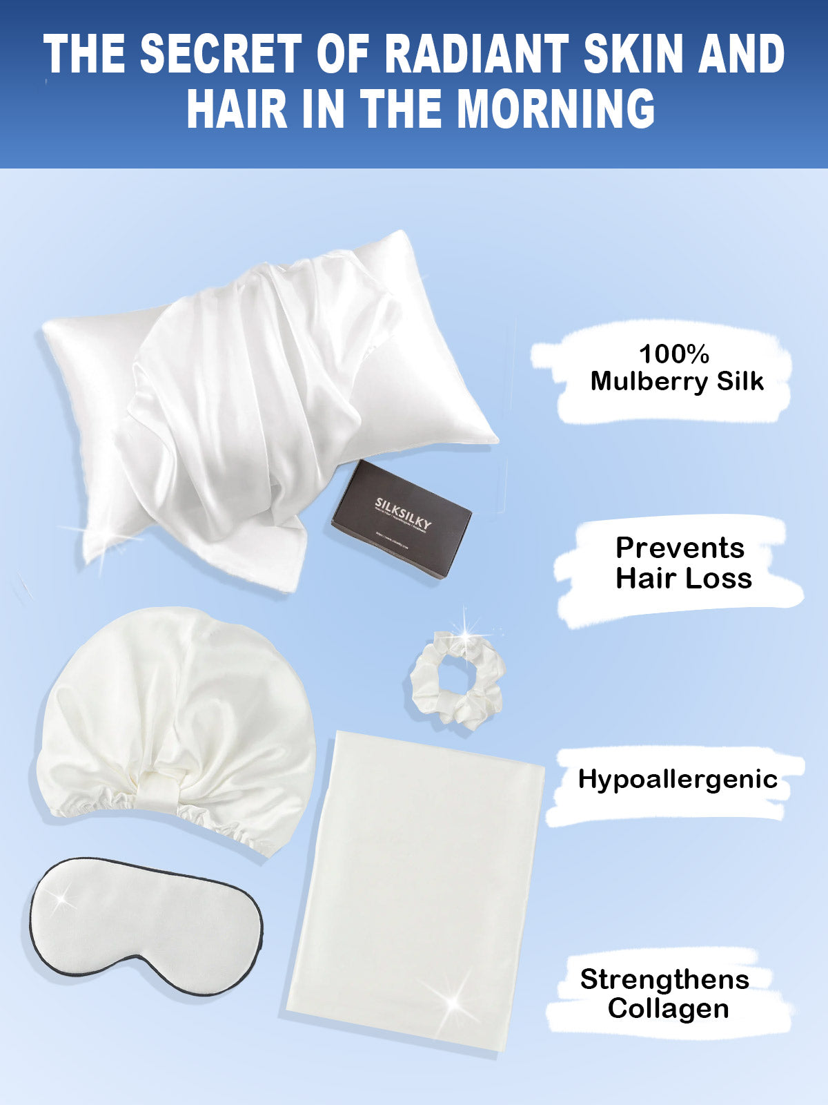 [White] SilkSilky-CA 19Momme Pure Silk Pillowcase Set 002