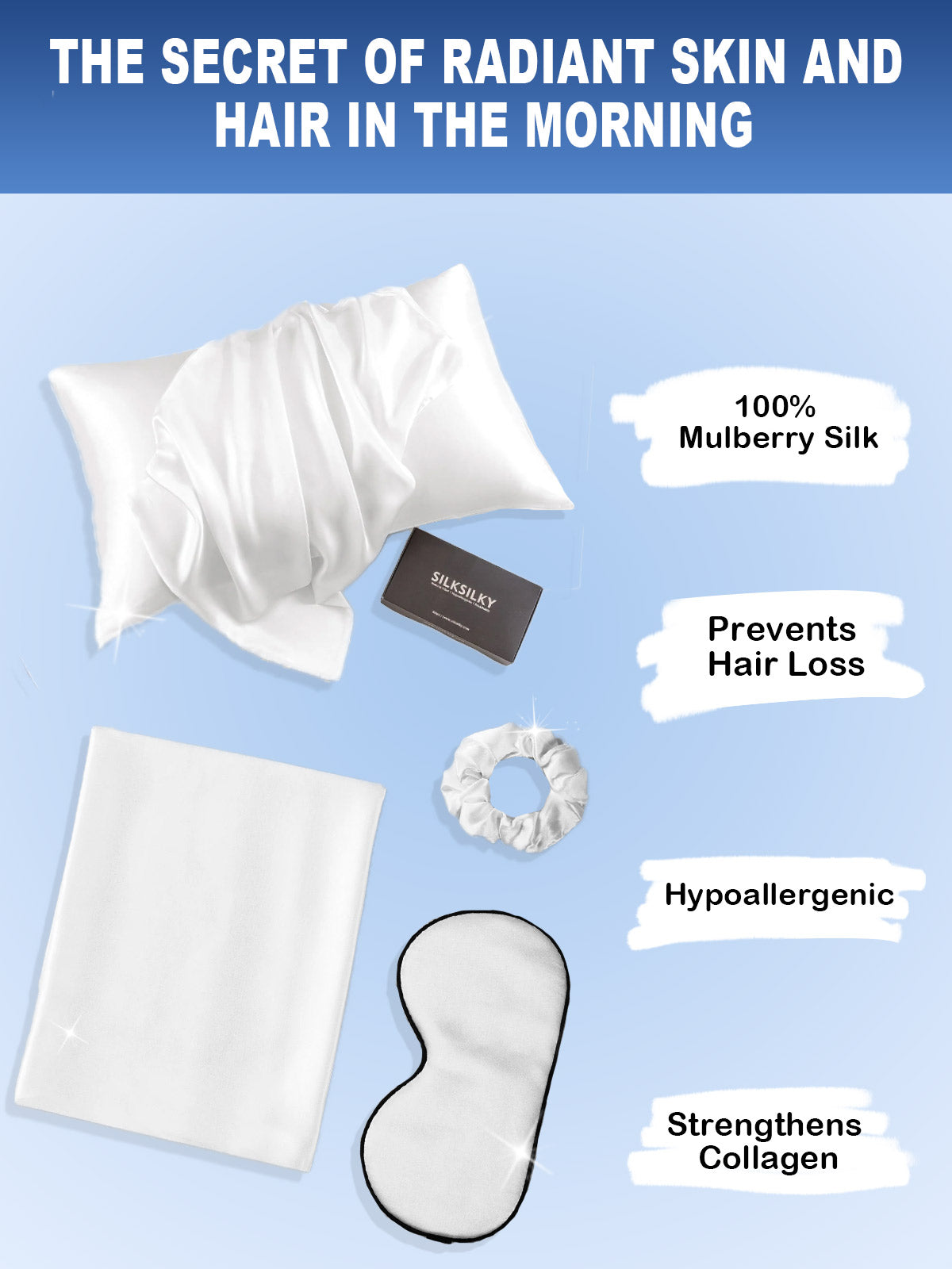 [White] SilkSilky-CA 19Momme Pure Silk Pillowcase Set 002
