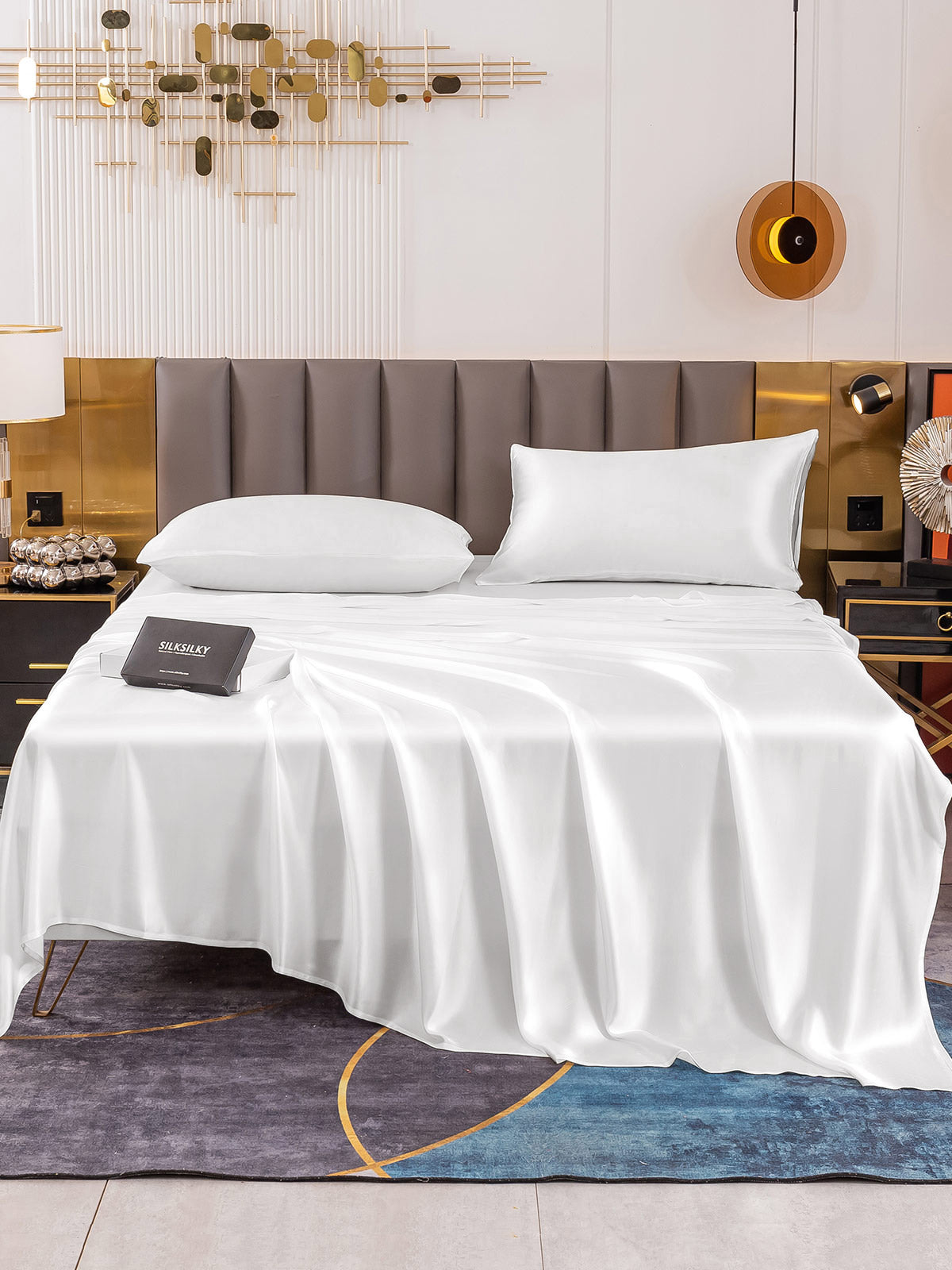 [White] SilkSilky-CA 19Momme Pure Silk Sheet 002