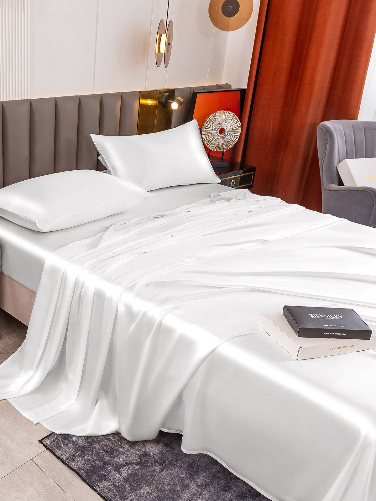 [White] SilkSilky-CA 19Momme Pure Silk Sheet 003