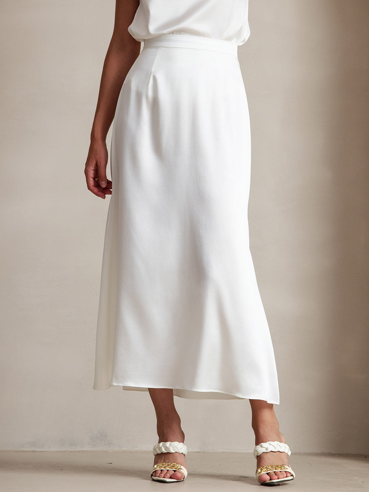 [White] SilkSilky-CA 19Momme Silk Skirt 001