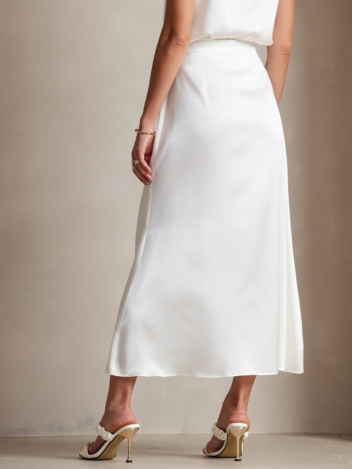 [White] SilkSilky-CA 19Momme Silk Skirt 002