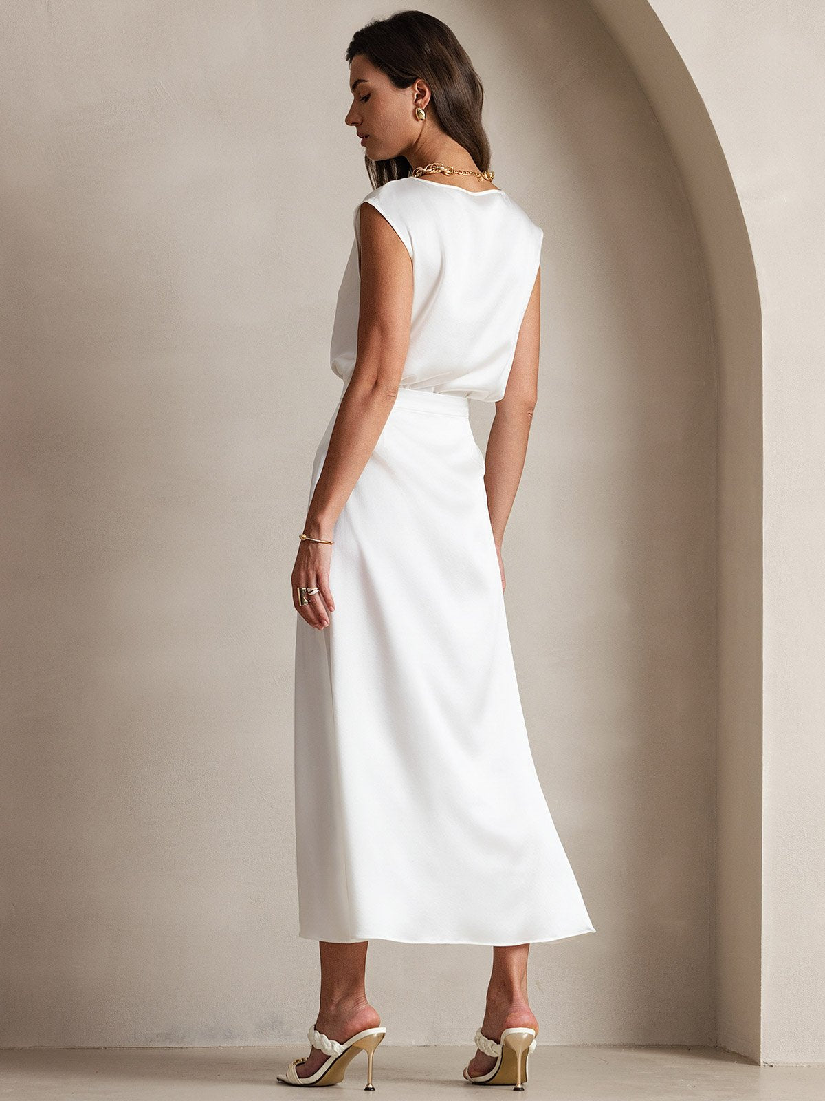 [White] SilkSilky-CA 19Momme Silk Skirt 004