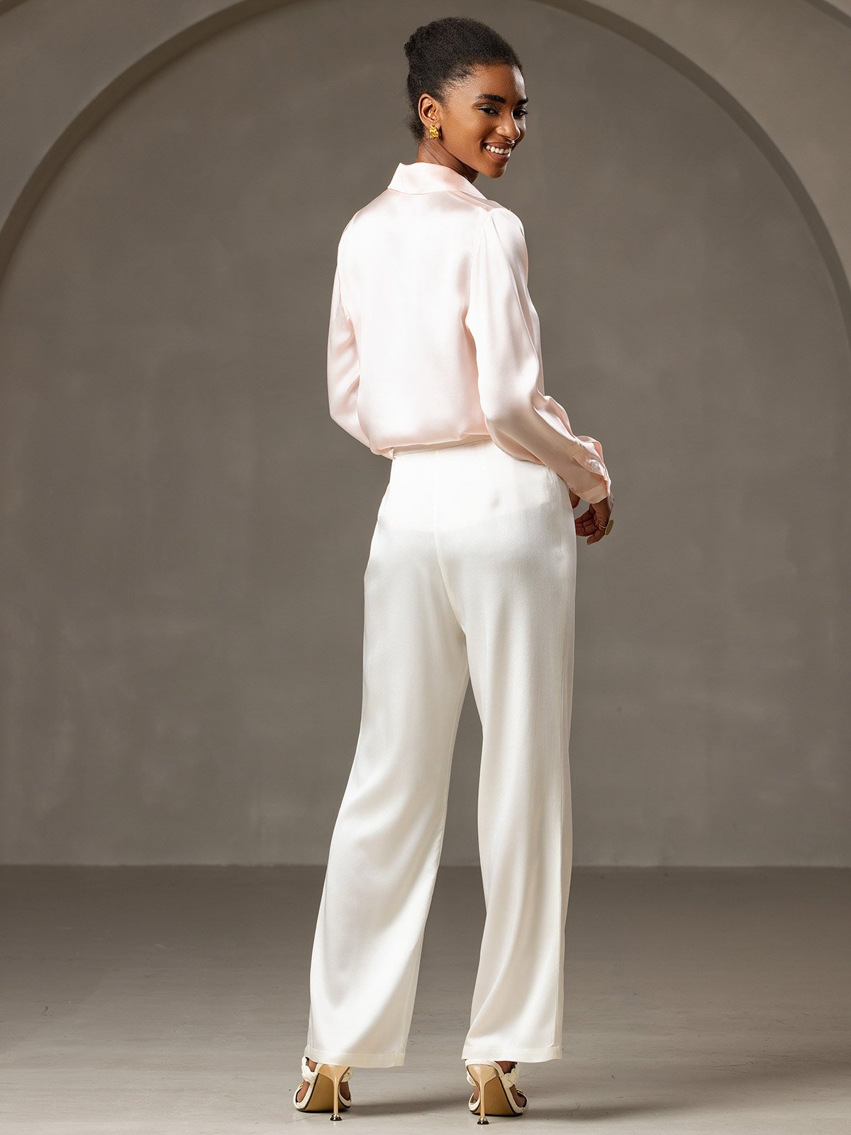 [White] SilkSilky-CA 19Momme Silk Womens Pants 004