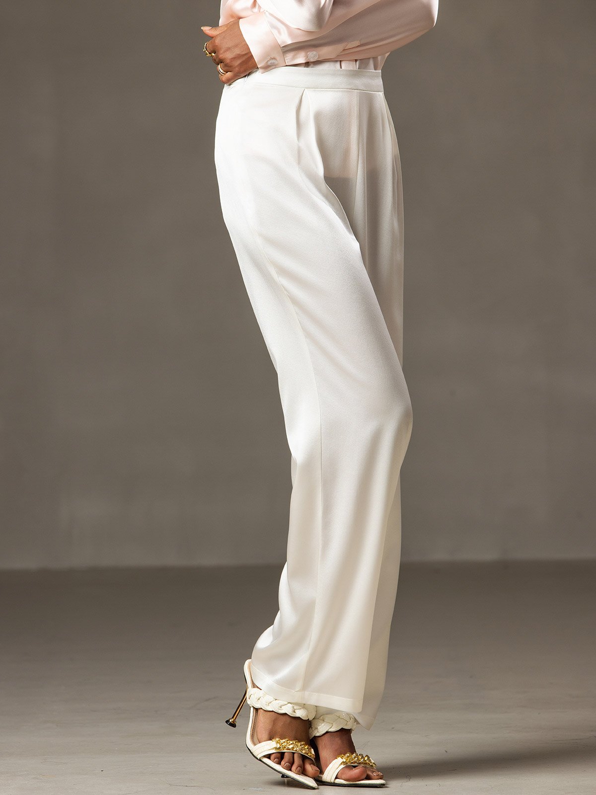 [White] SilkSilky-CA 19Momme Silk Womens Pants 005
