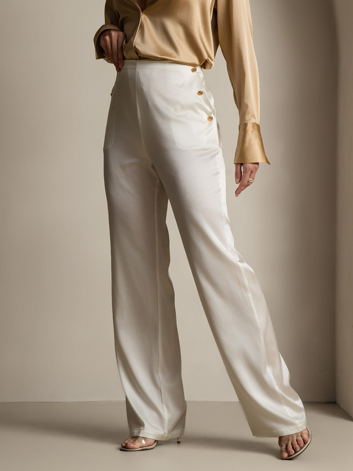 [White] SilkSilky-CA 19Momme Silk Womens Pants 006