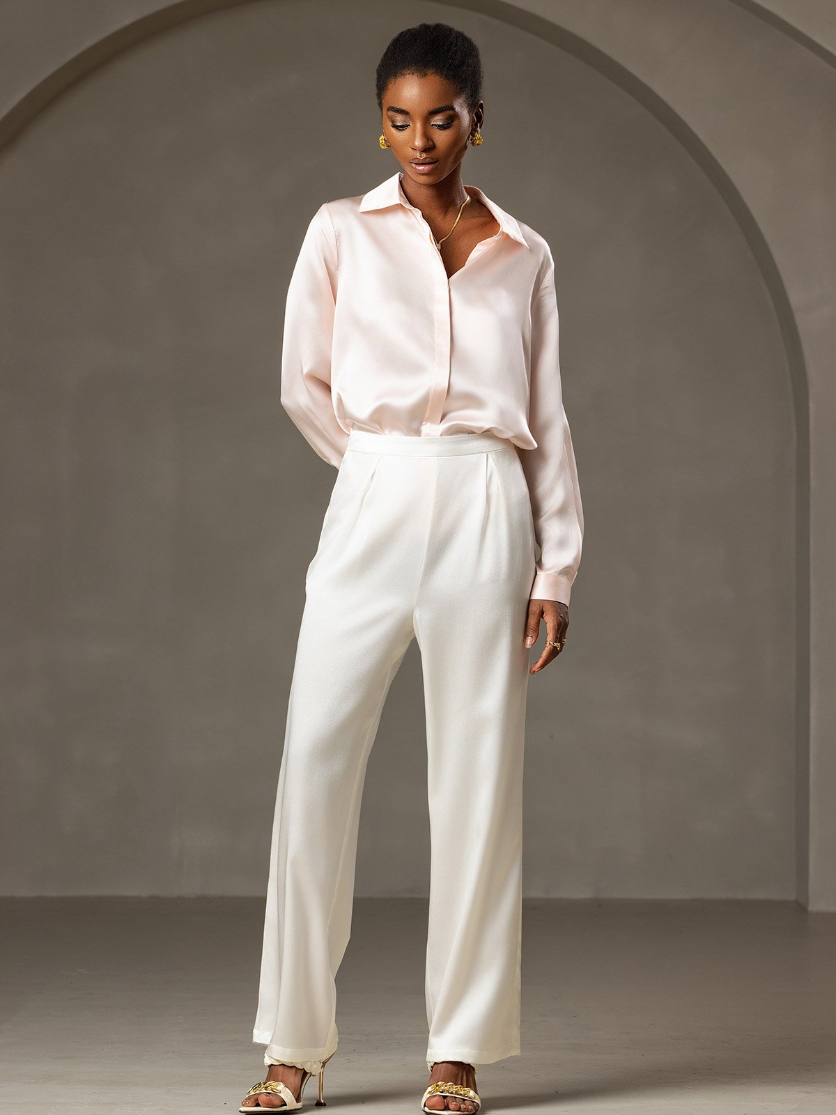 [White] SilkSilky-CA 19Momme Silk Womens Pants 006
