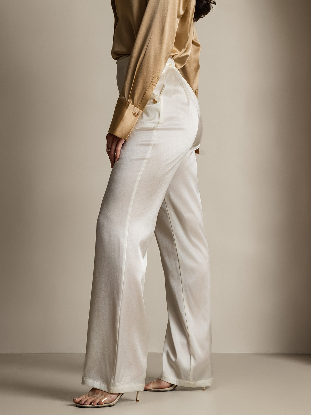 [White] SilkSilky-CA 19Momme Silk Womens Pants 007