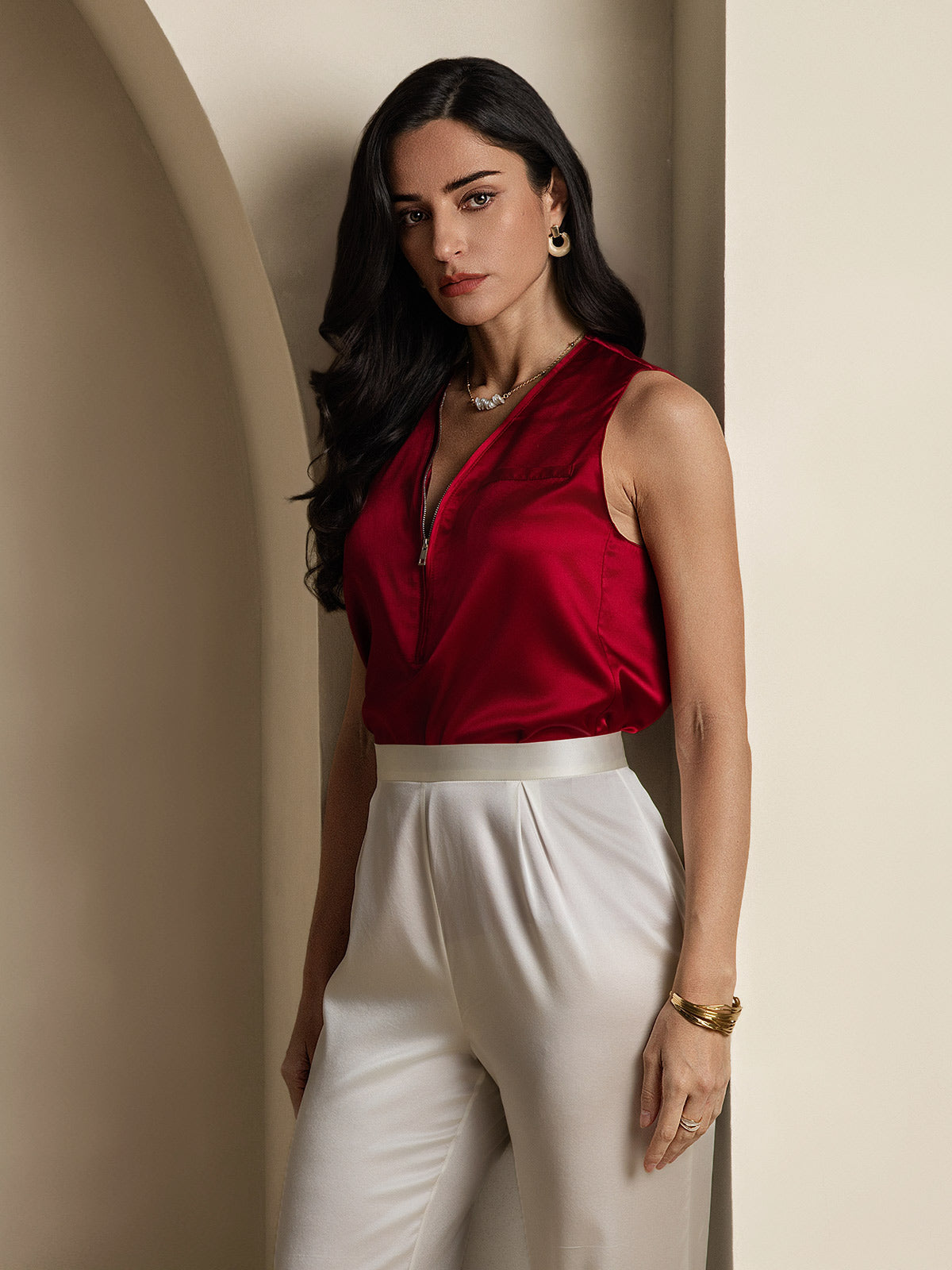 [White] SilkSilky-CA 19Momme Silk Womens Pants 007