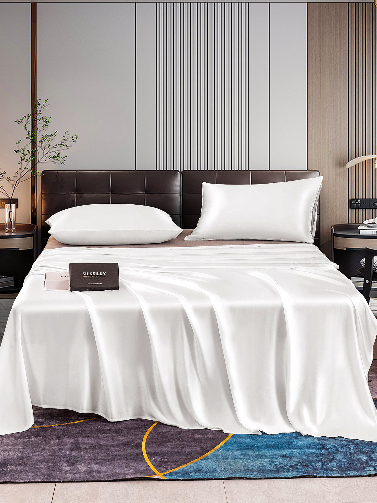 [White] SilkSilky-CA 22Momme Pure Silk Bedding Set 001
