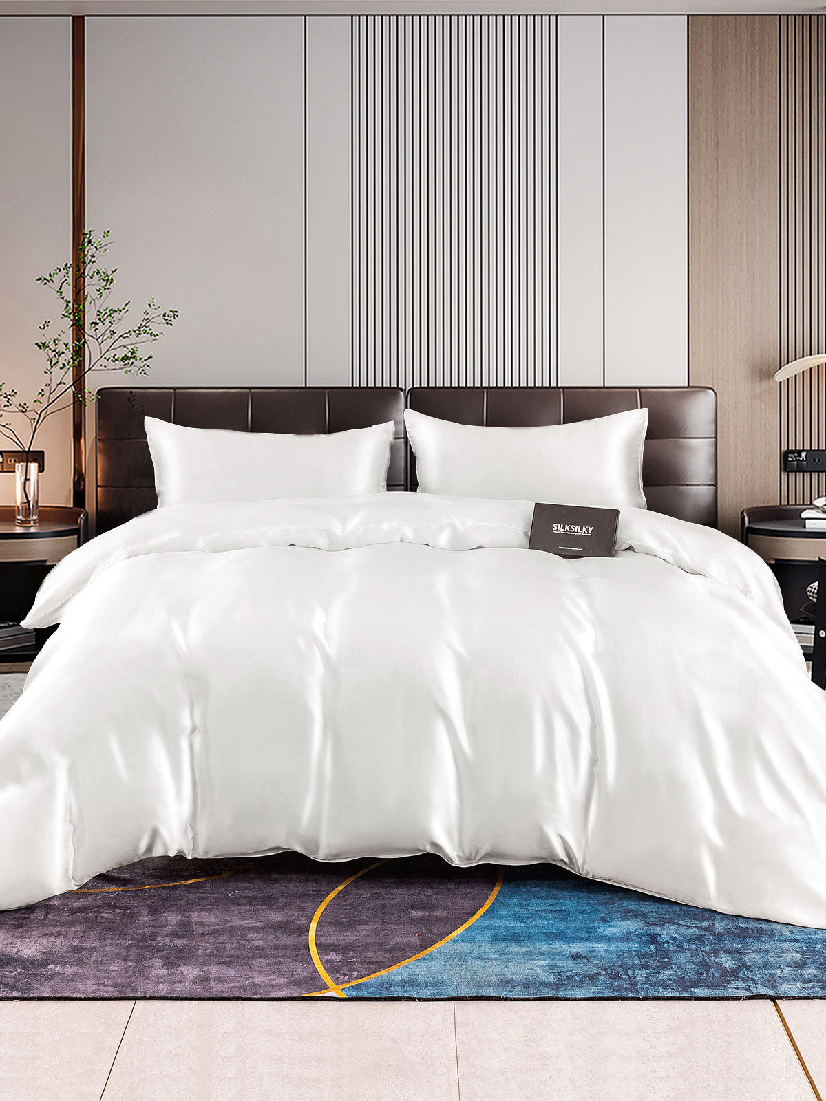 [White] SilkSilky-CA 22Momme Pure Silk Bedding Set 001