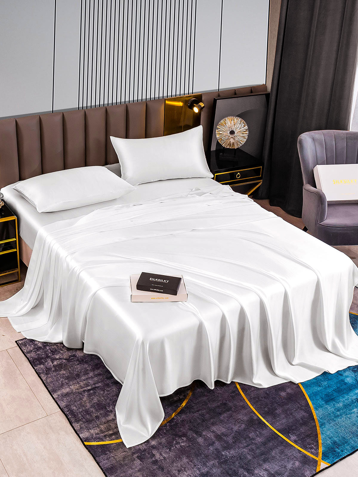 [White] SilkSilky-CA 22Momme Pure Silk Bedding Set 002