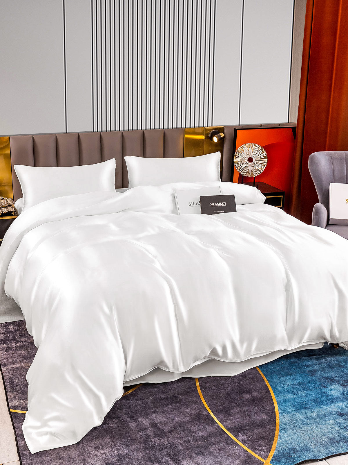 [White] SilkSilky-CA 22Momme Pure Silk Bedding Set 003