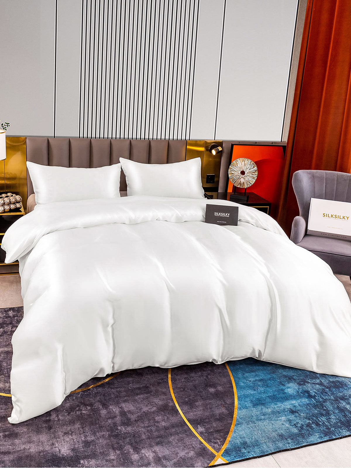 [White] SilkSilky-CA 22Momme Pure Silk Bedding Set 003