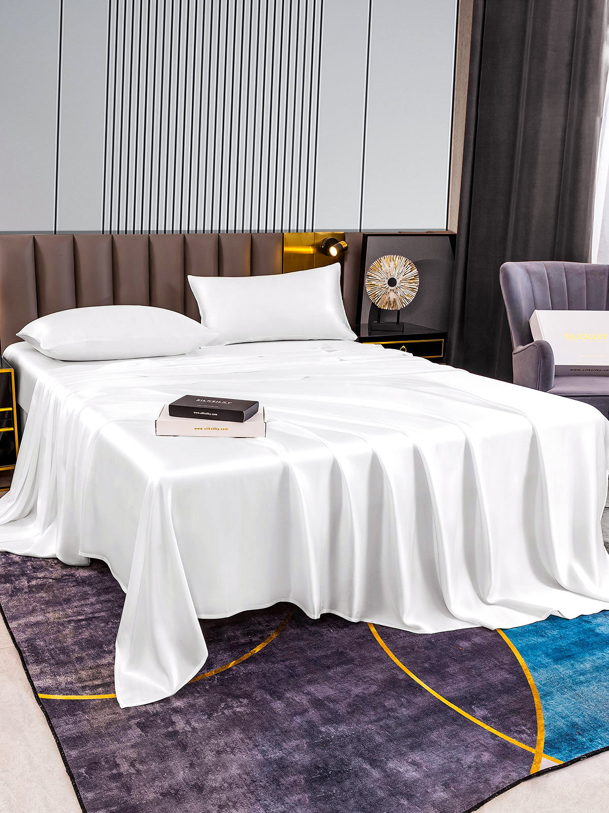 [White] SilkSilky-CA 22Momme Pure Silk Bedding Set 005