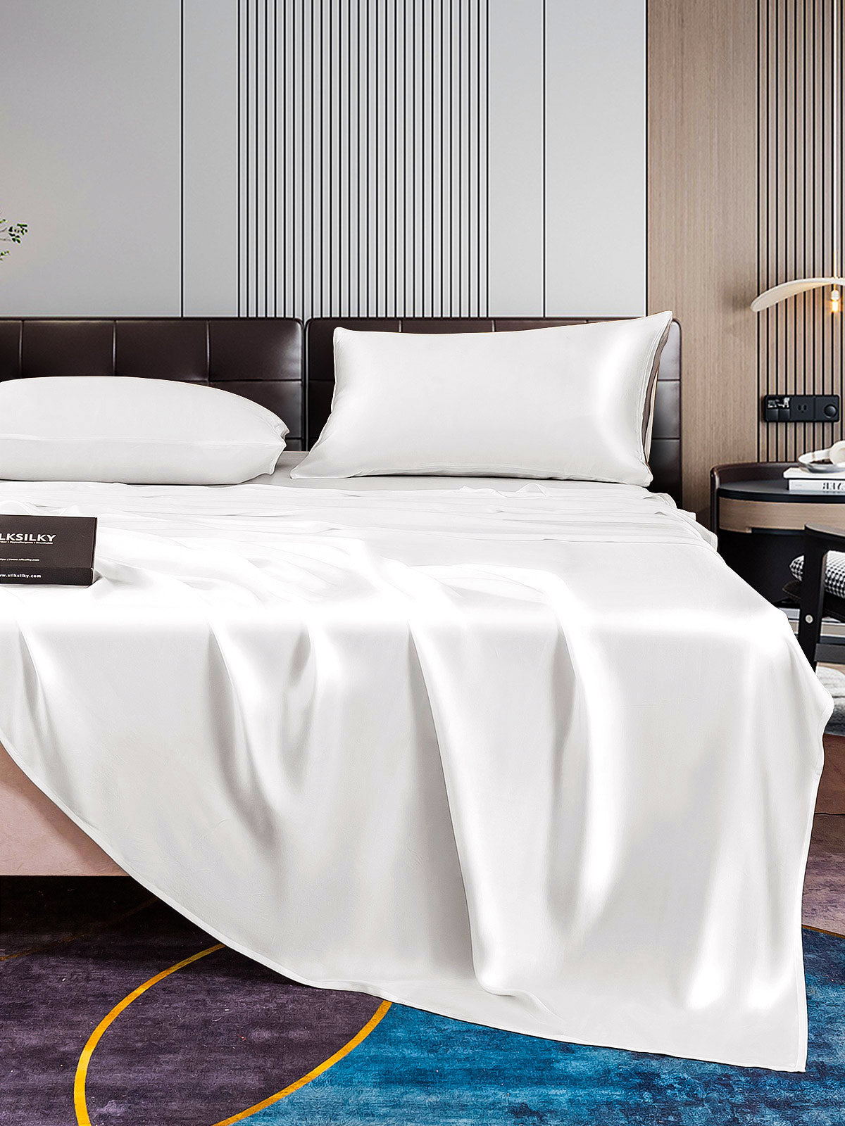 [White] SilkSilky-CA 22Momme Pure Silk Bedding Set 006