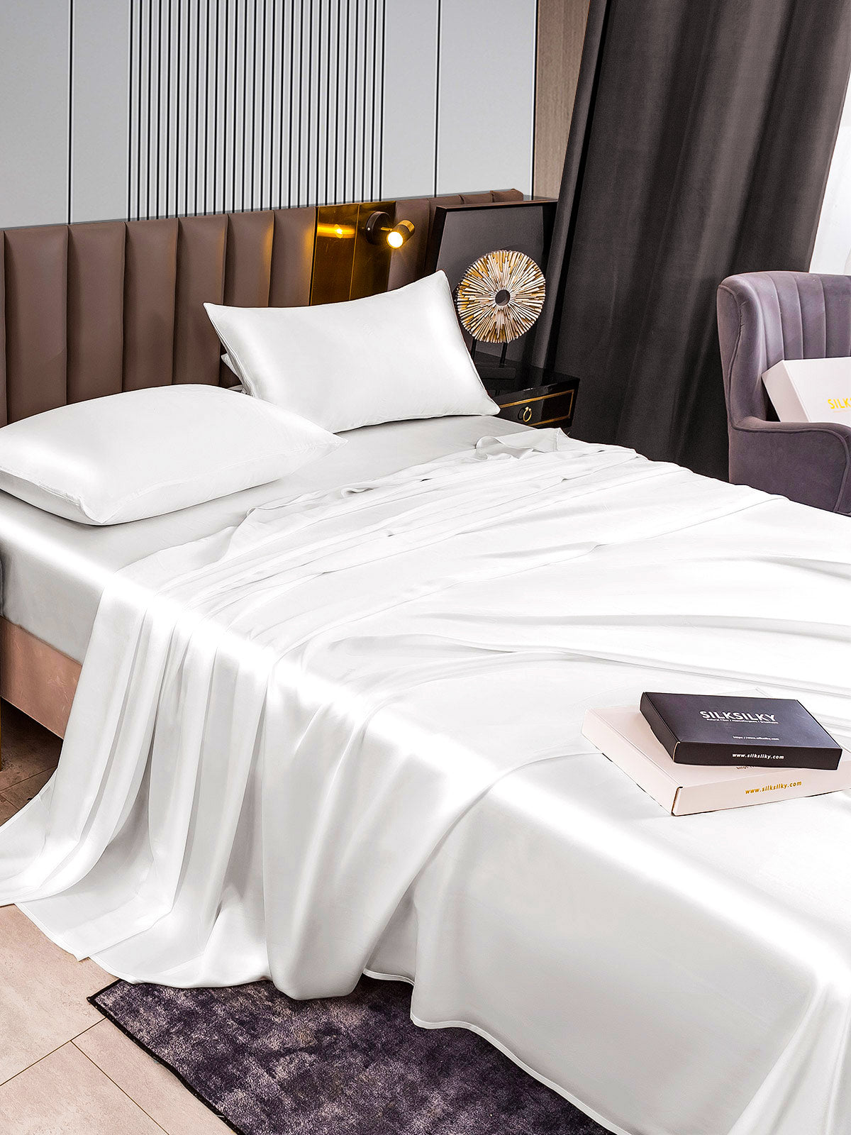 [White] SilkSilky-CA 22Momme Pure Silk Bedding Set 007