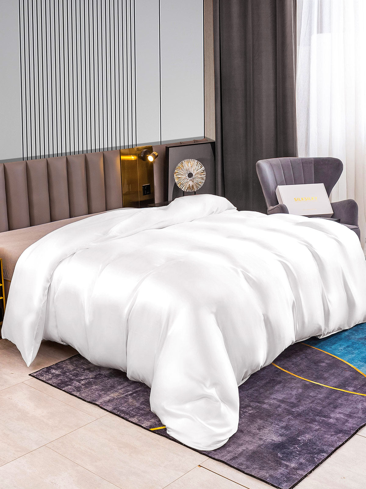 [White] SilkSilky-CA 22Momme Pure Silk Duvet Cover 002