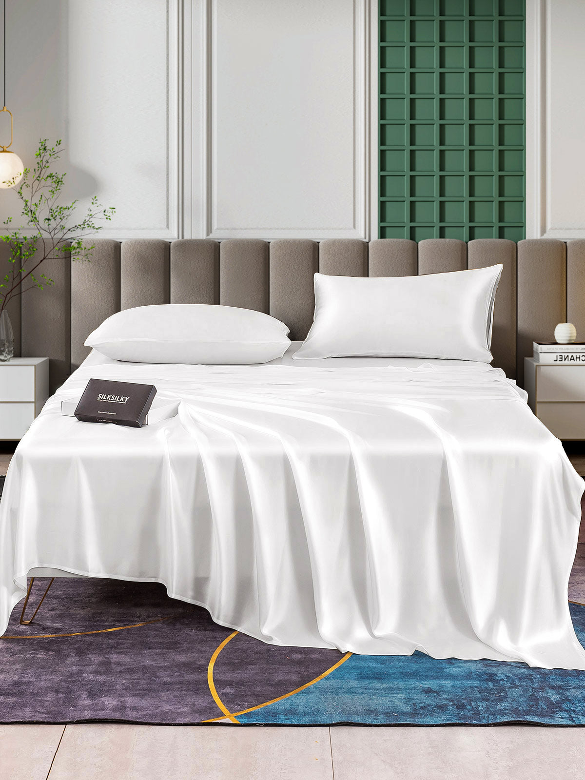 [White] SilkSilky-CA 25Momme Pure Silk Bedding Set 001