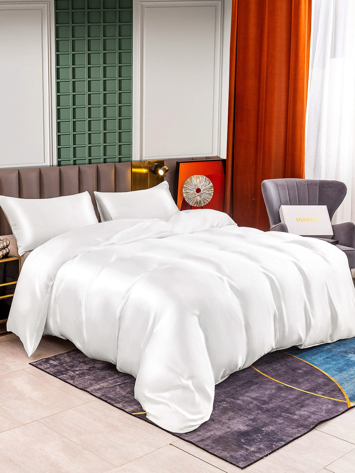 [White] SilkSilky-CA 25Momme Pure Silk Bedding Set 001