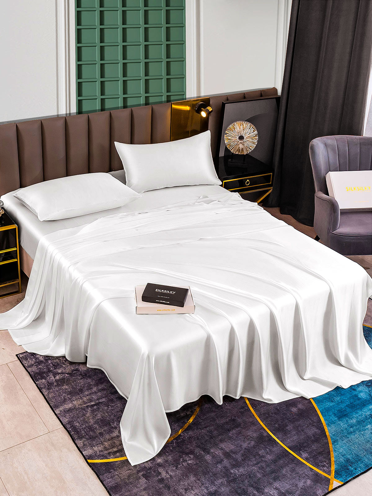 [White] SilkSilky-CA 25Momme Pure Silk Bedding Set 002