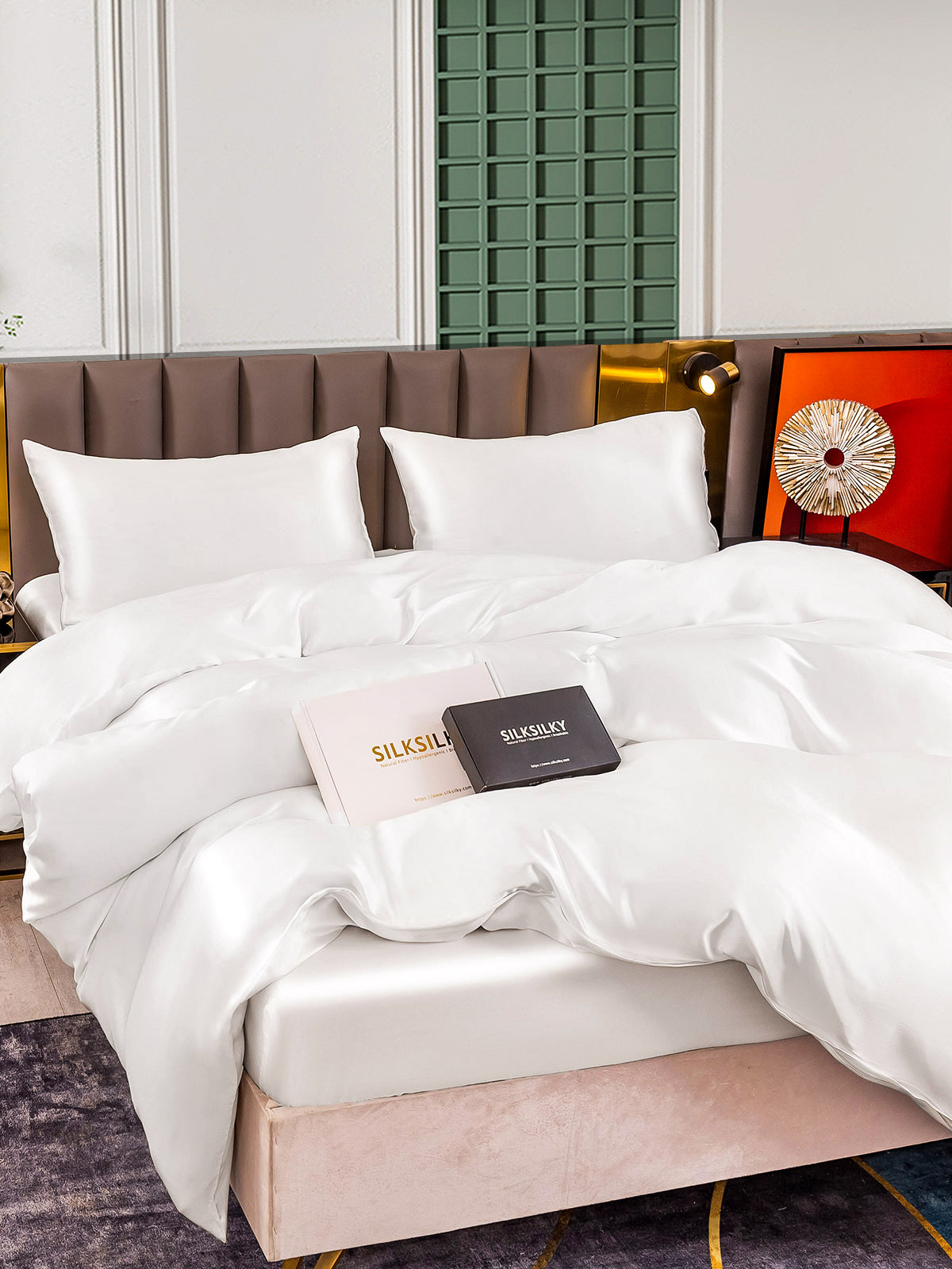 [White] SilkSilky-CA 25Momme Pure Silk Bedding Set 003