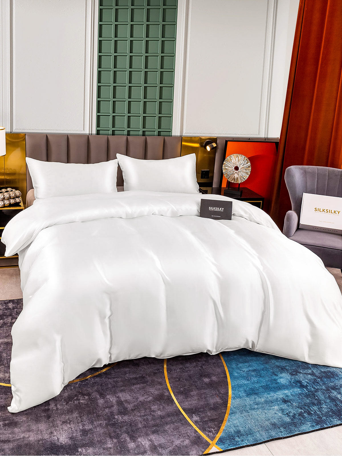 [White] SilkSilky-CA 25Momme Pure Silk Bedding Set 003