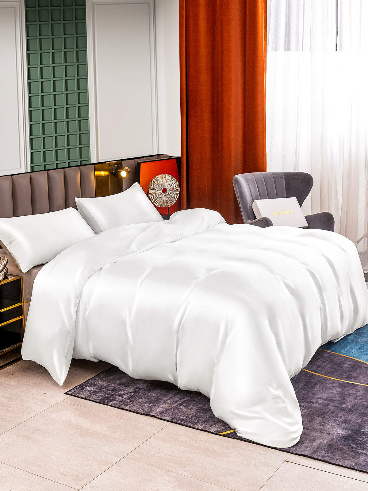 [White] SilkSilky-CA 25Momme Pure Silk Bedding Set 004