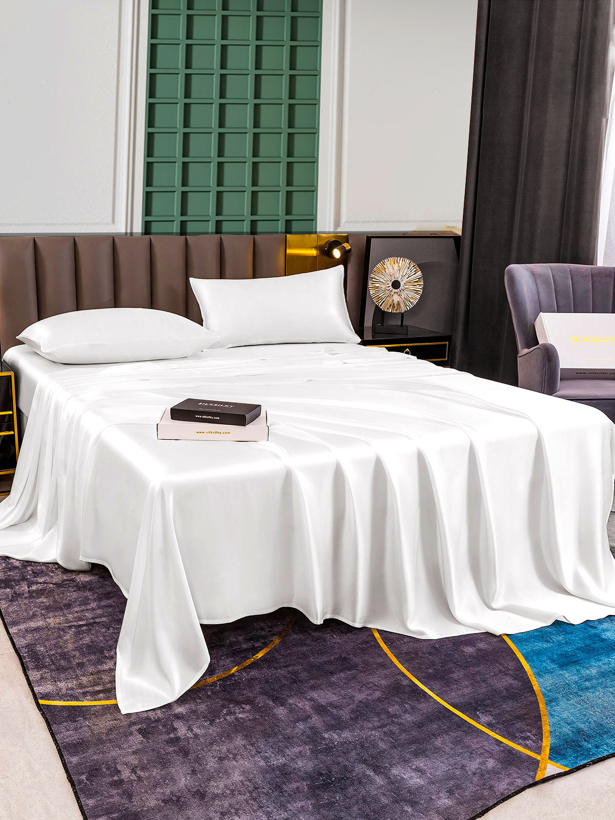 [White] SilkSilky-CA 25Momme Pure Silk Bedding Set 005