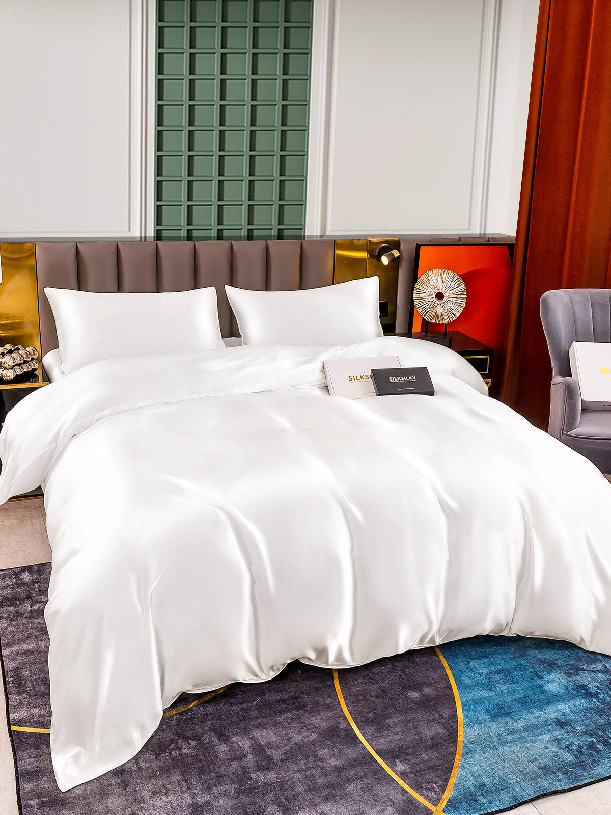 [White] SilkSilky-CA 25Momme Pure Silk Bedding Set 005