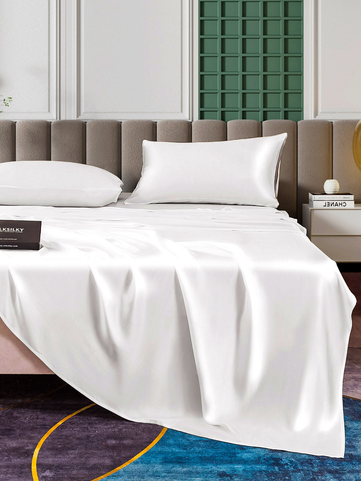 [White] SilkSilky-CA 25Momme Pure Silk Bedding Set 006