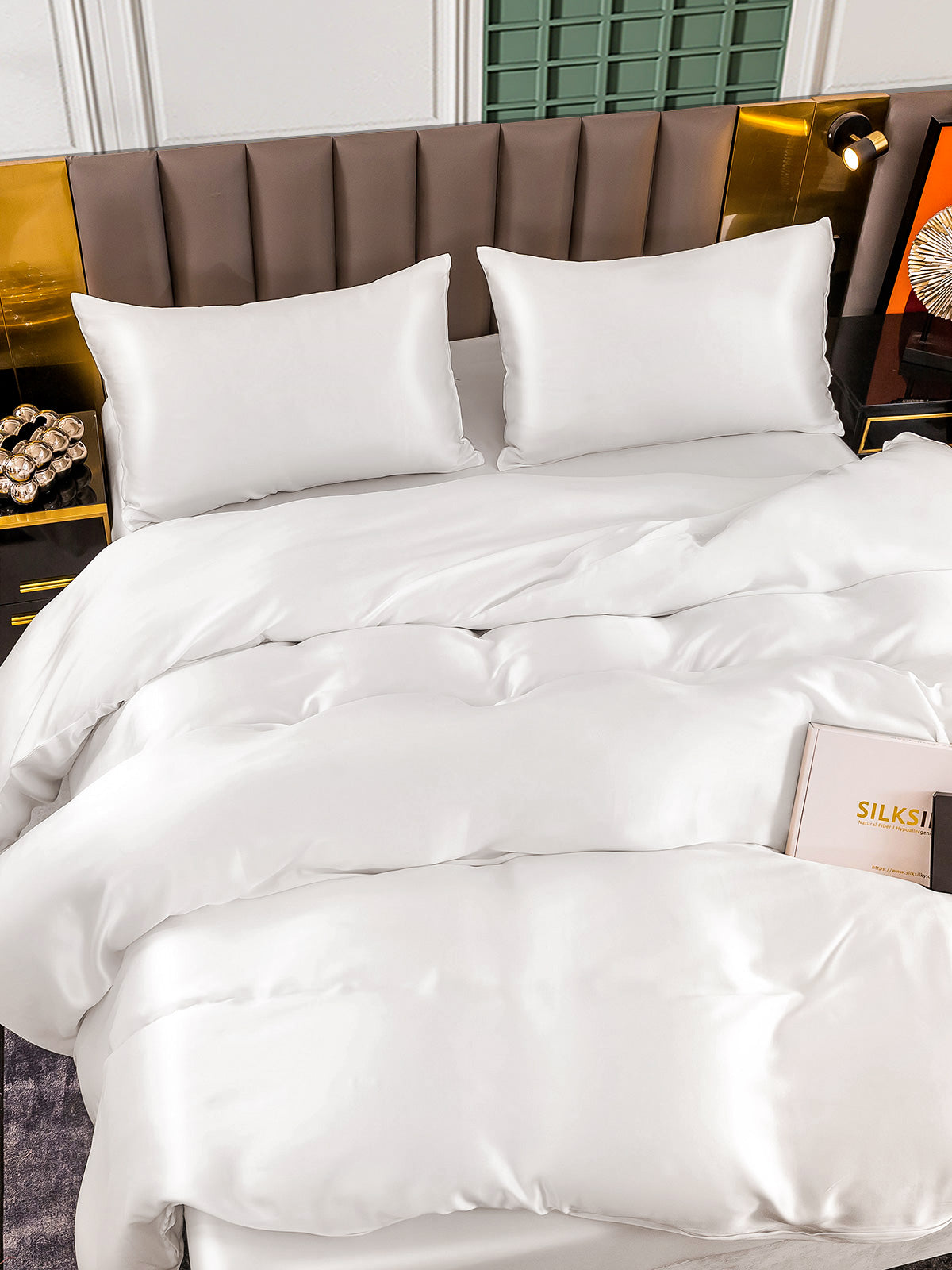 [White] SilkSilky-CA 25Momme Pure Silk Bedding Set 006