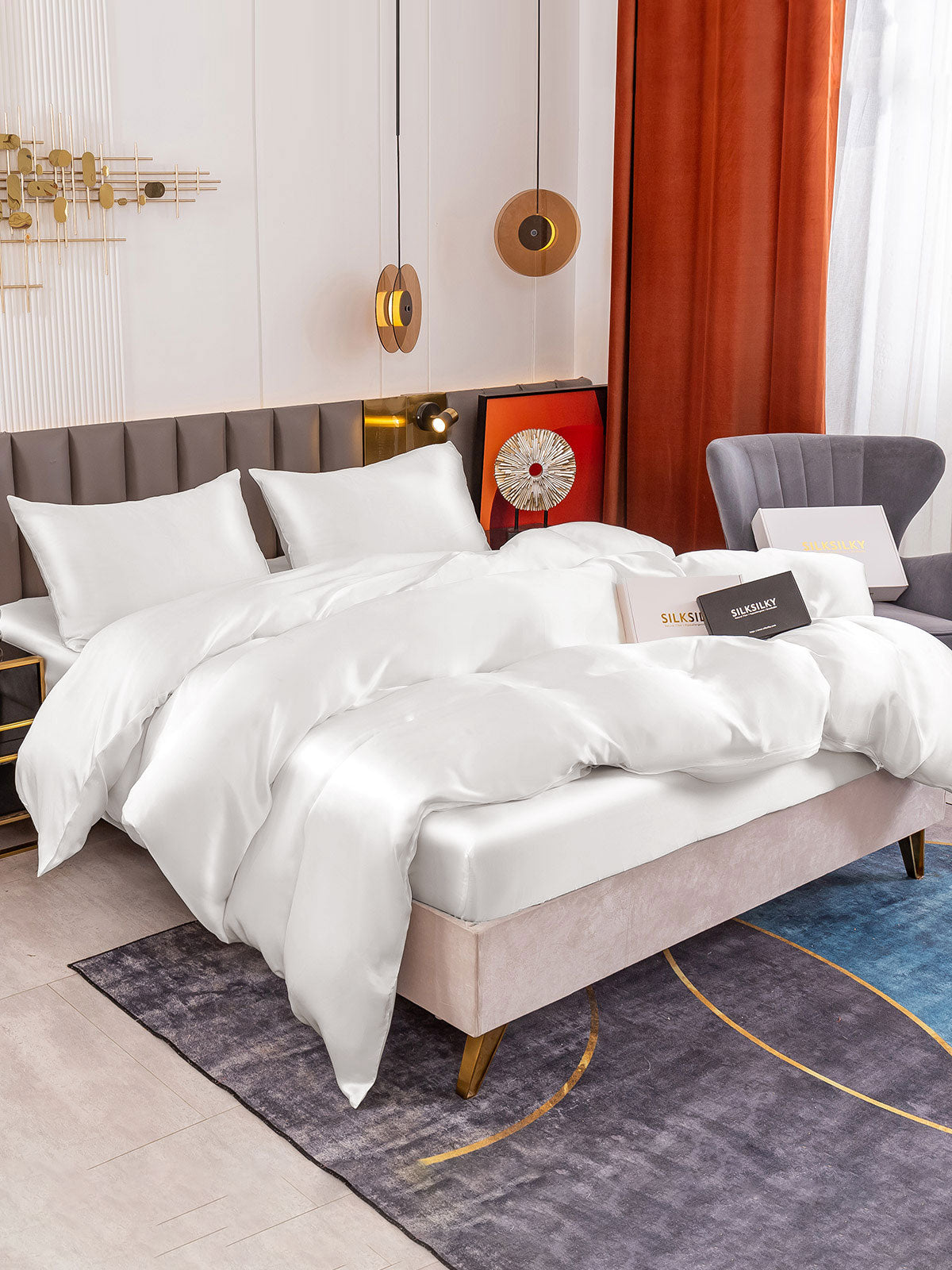 [White] SilkSilky-CA 25Momme Pure Silk Duvet Cover 001