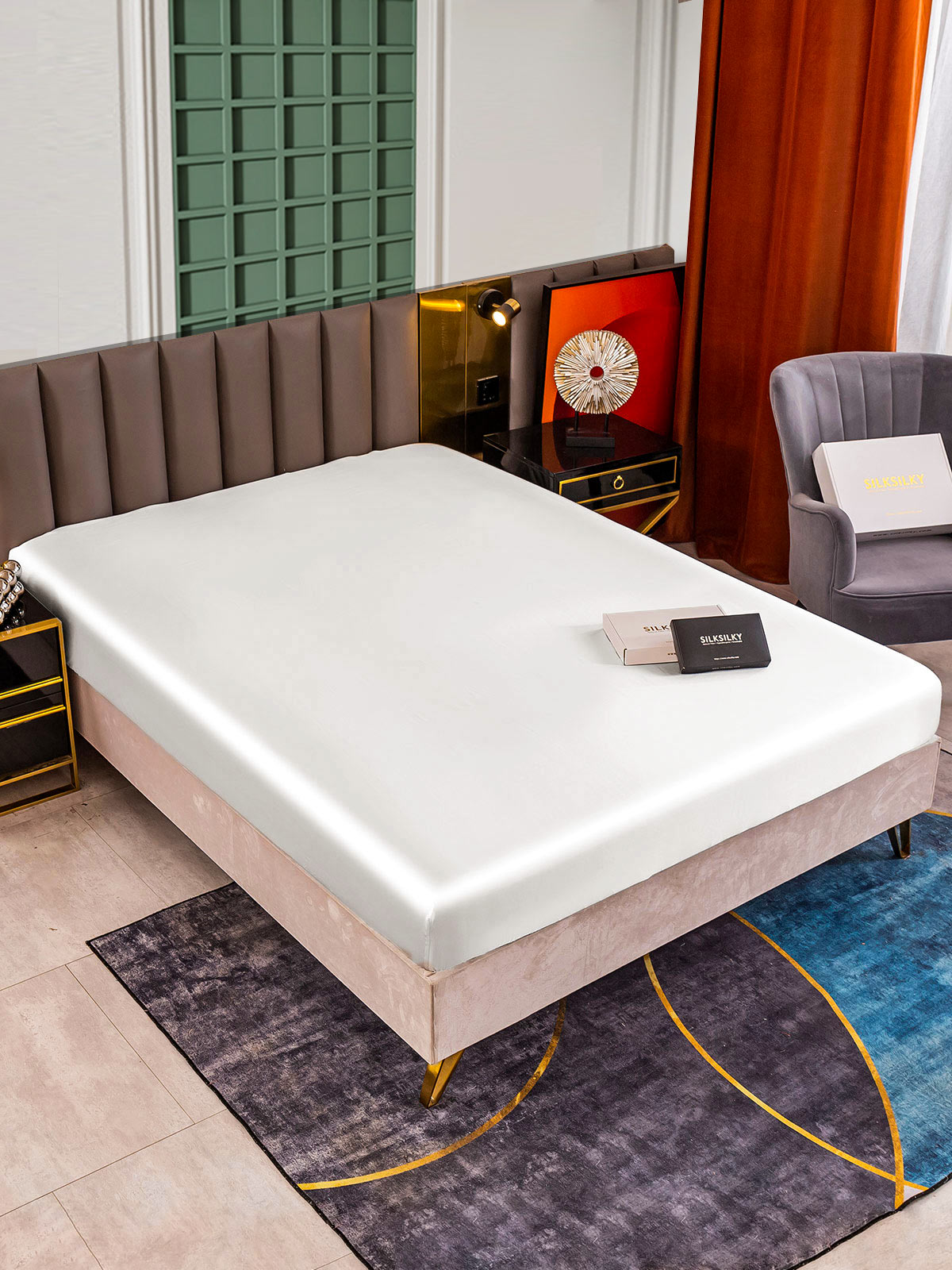 [White] SilkSilky-CA 25Momme Pure Silk Sheet 001