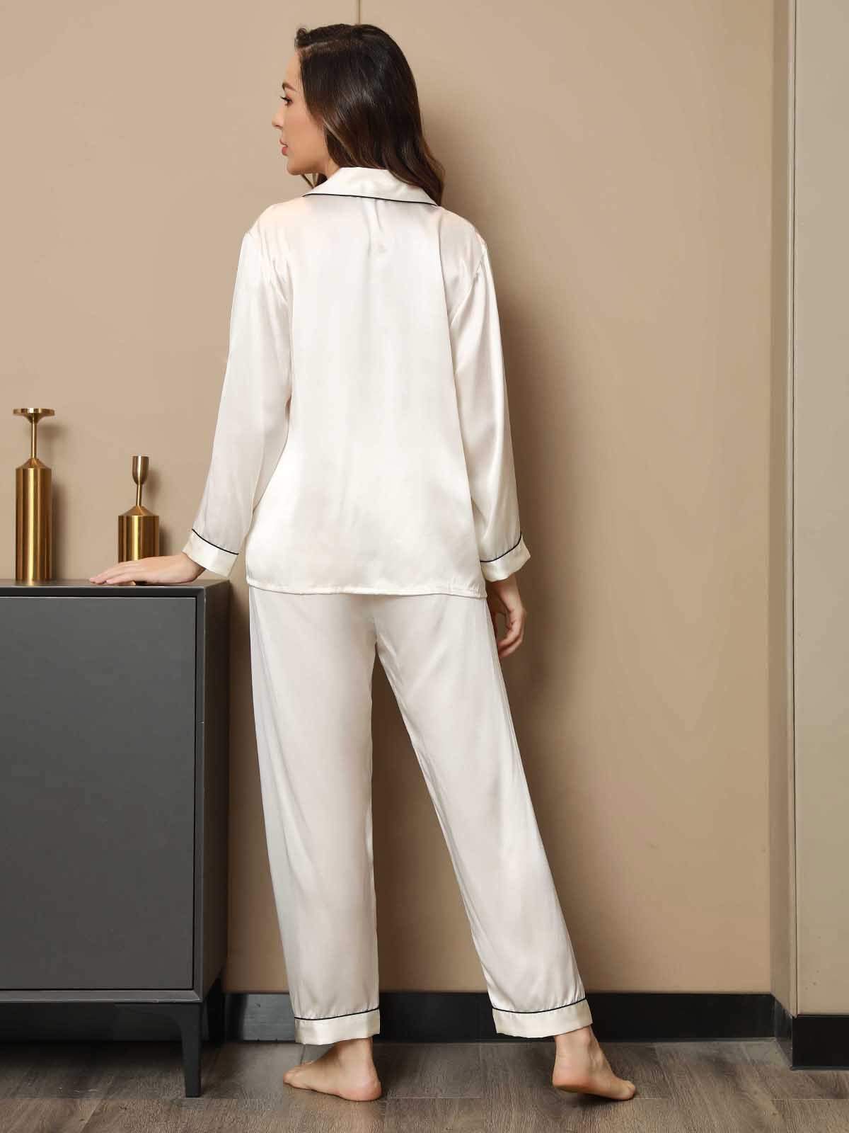 [White] SilkSilky-CA Pure Silk Long Sleeve Lapel Women's Pajamas 002