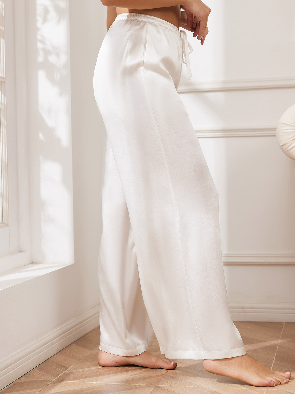 [White] SilkSilky-CA Pure Silk Womens Pants 003